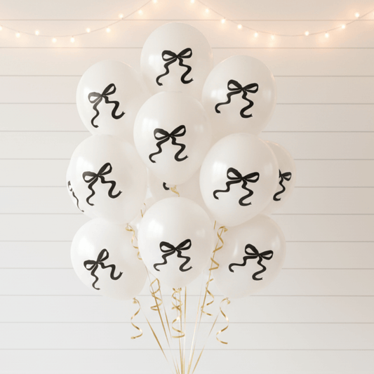 Pearl White Bow Balloons black bow