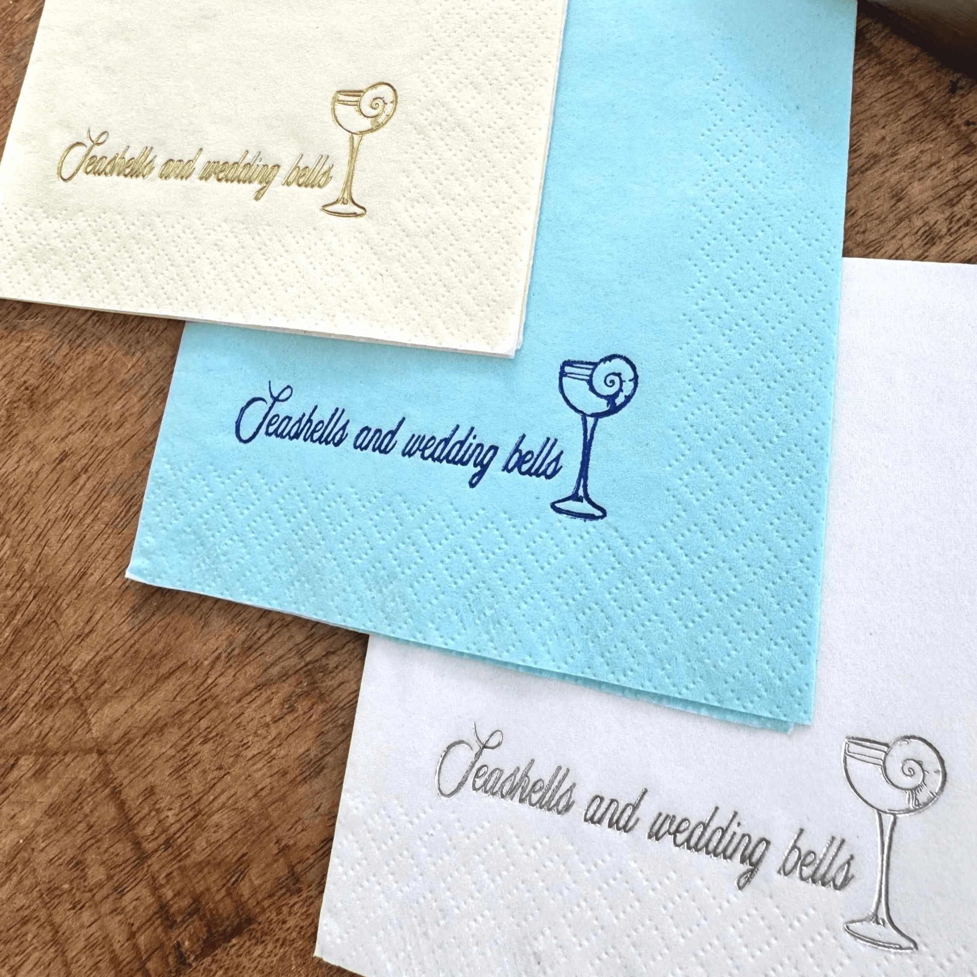 Seashells and Wedding Bells Napkins foil stamped