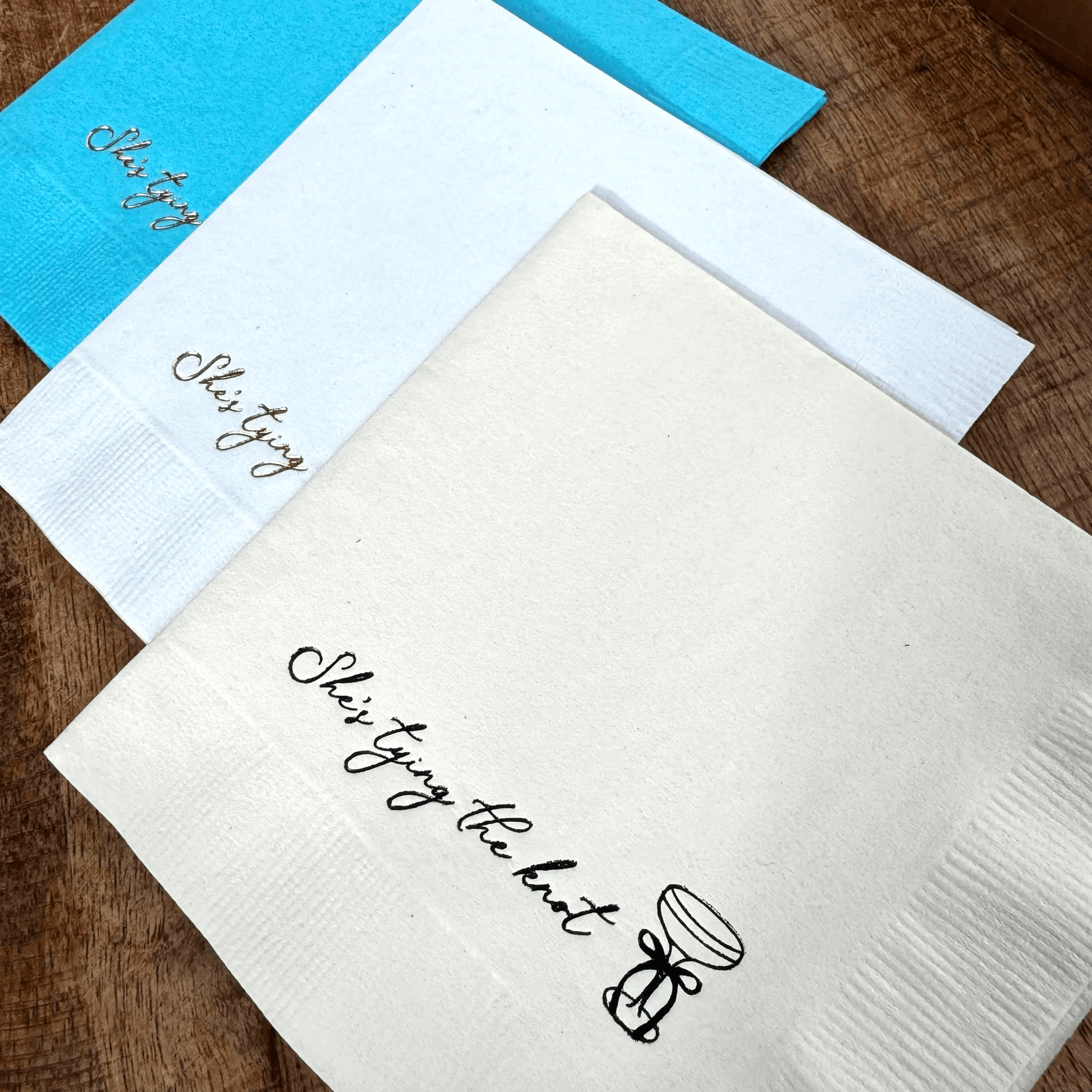 She’s Tying the Knot Cocktail Napkins foil stamped