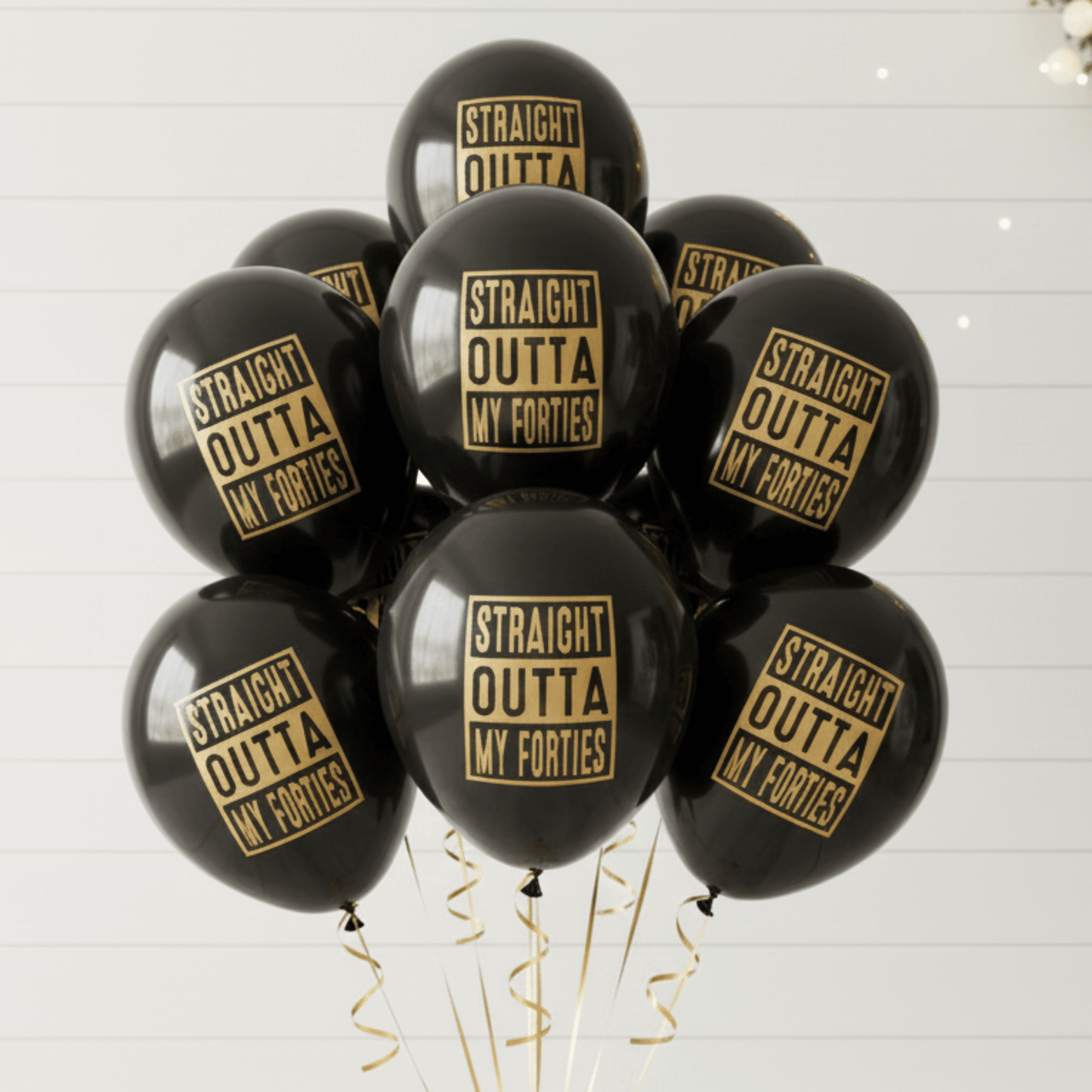 Straight Outta My Forties balloons black and gold 50th Birthday Balloons