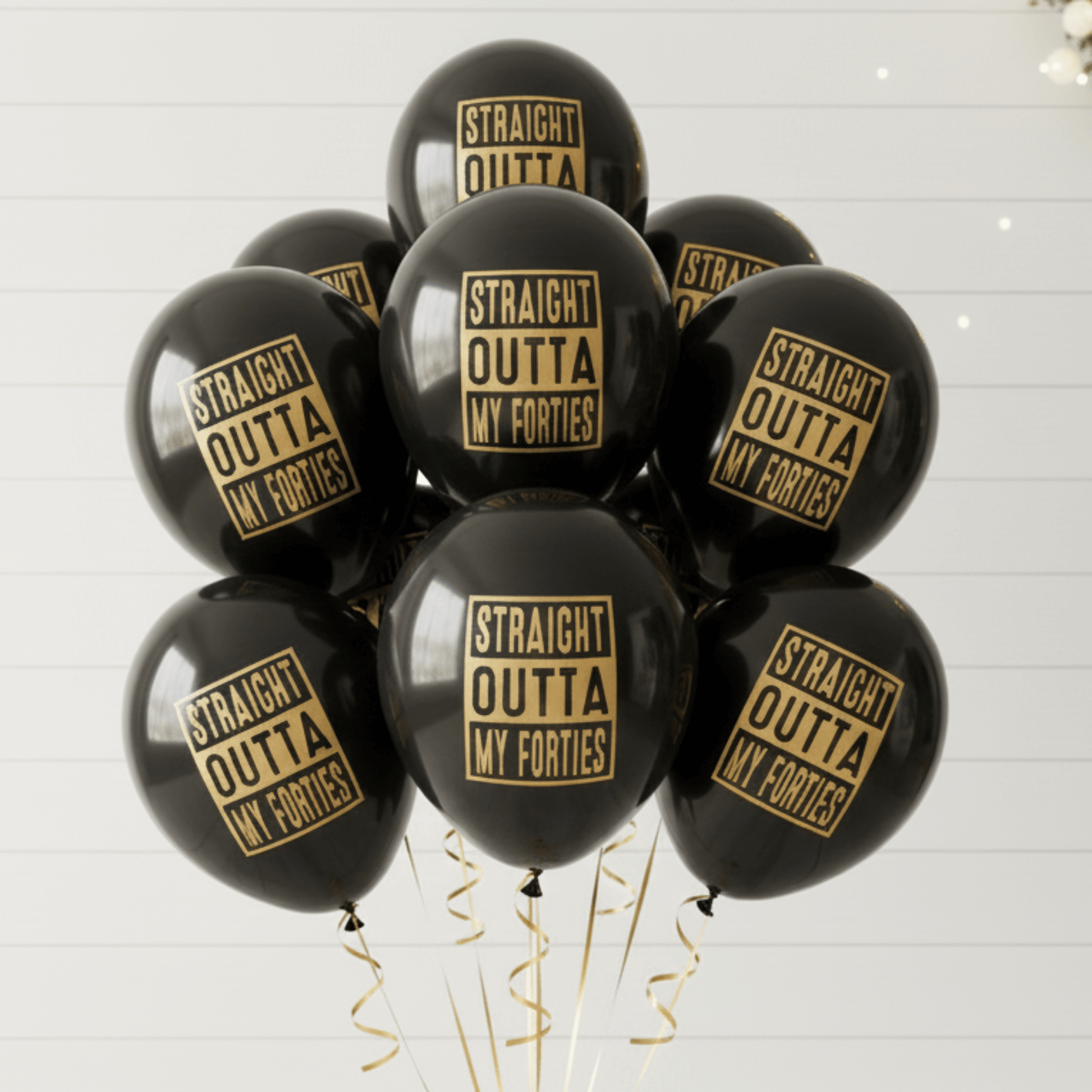 Straight Outta My Forties balloons black and gold 50th Birthday Balloons