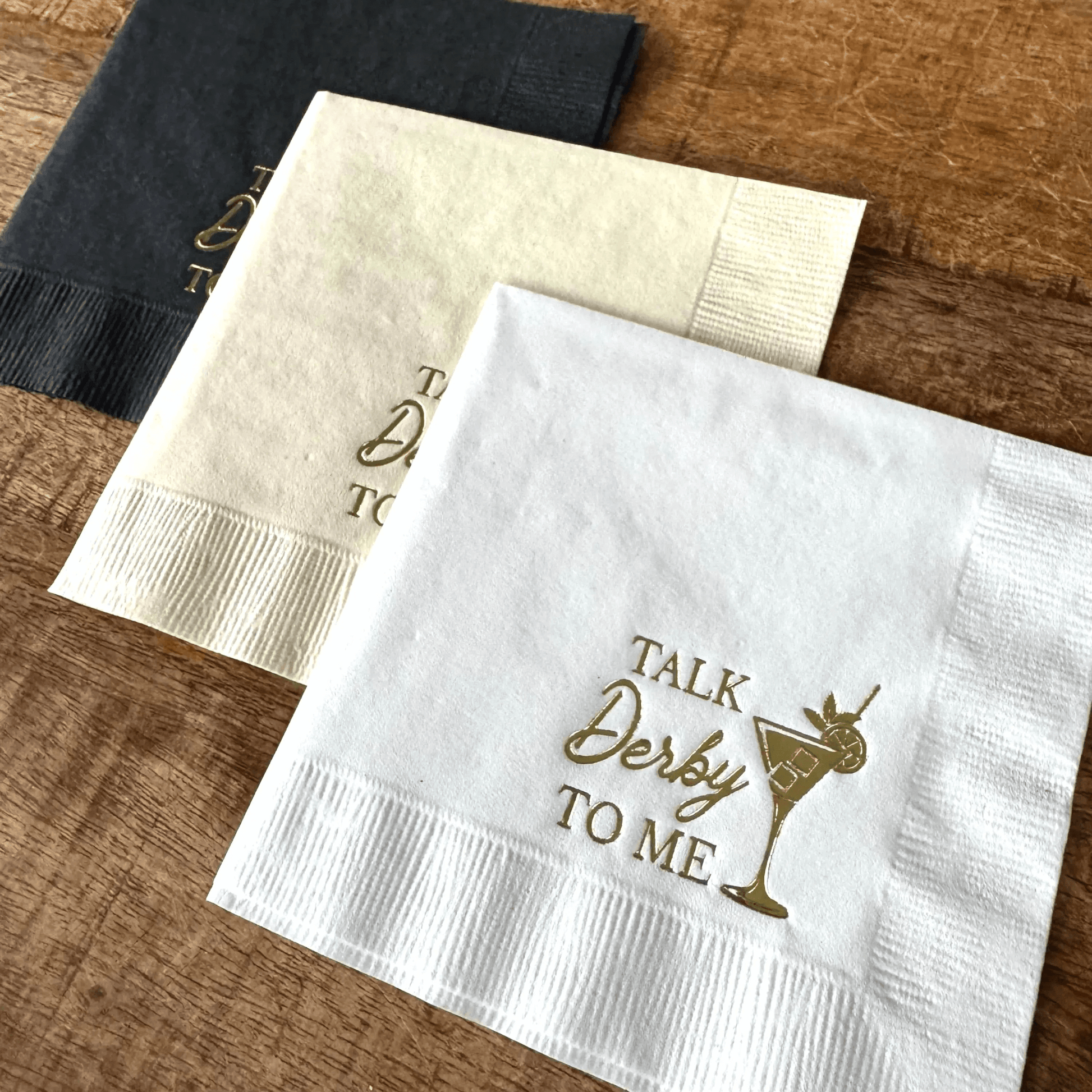 Talk Derby to Me cocktail napkins foil stamped