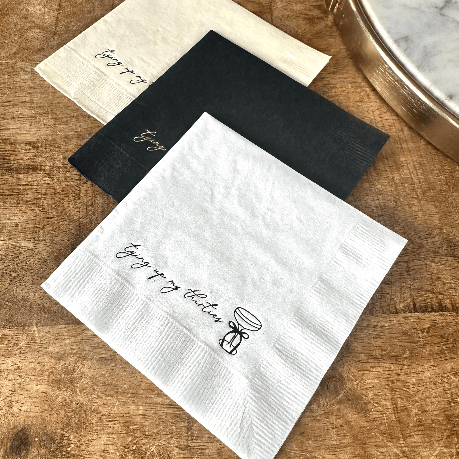 Tying Up My Thirties cocktail napkins foil stamped
