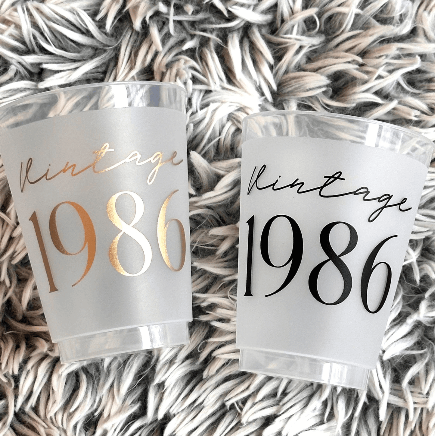Vintage 1986 frosted cups 16-ounce cups in black and gold text 40th Birthday Cups