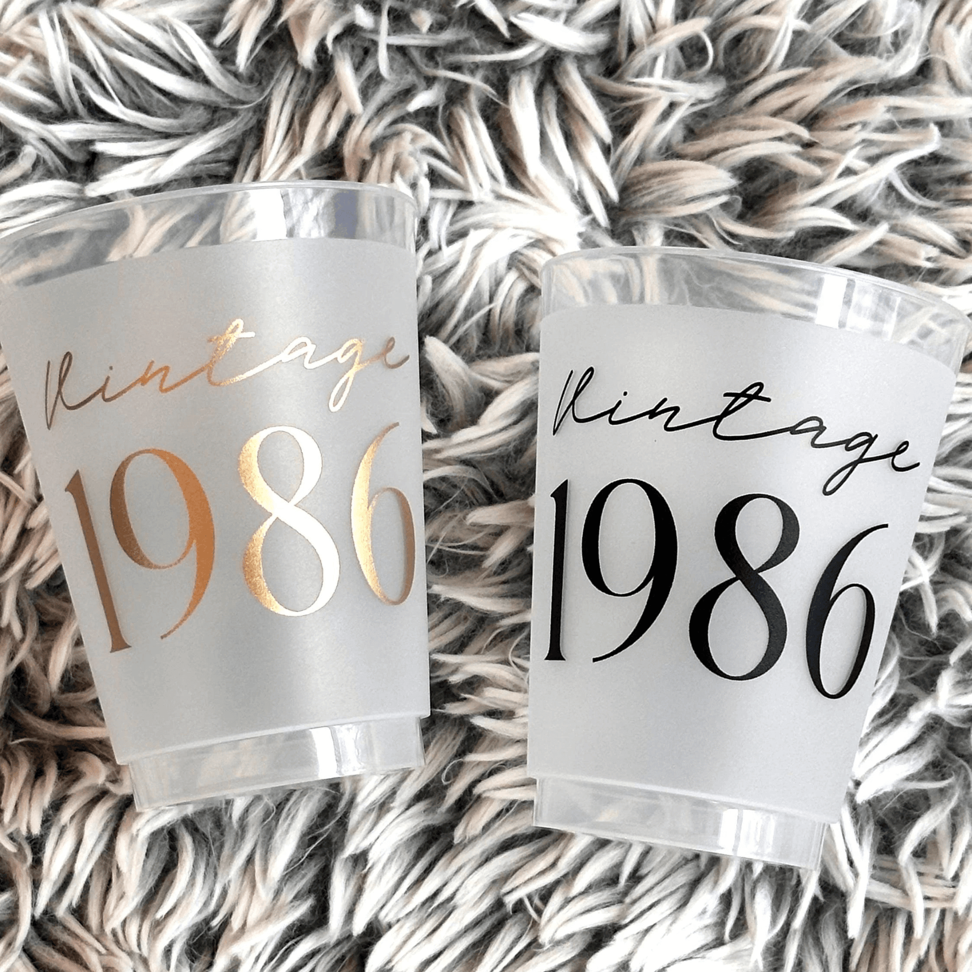 Vintage 1986 frosted cups 16-ounce cups in black and gold text 40th Birthday Cups