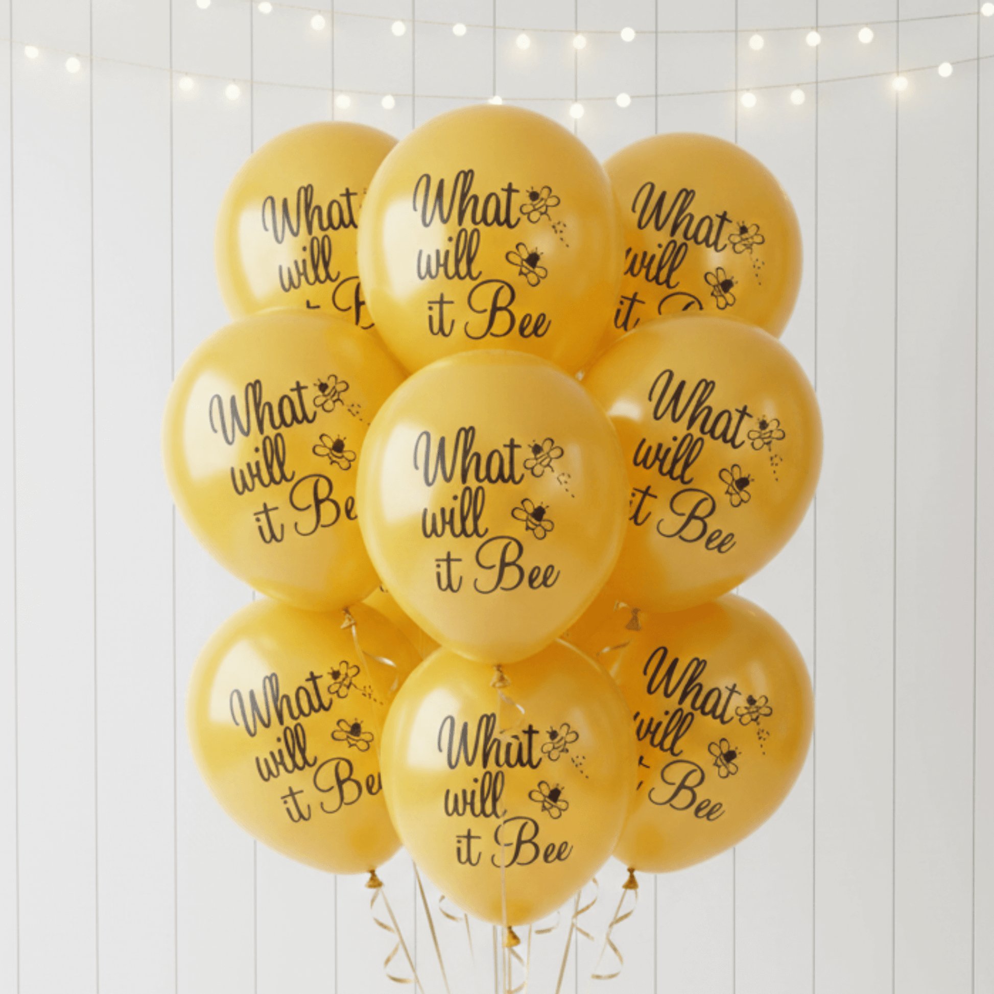 What Will It Bee balloons Gold and Black