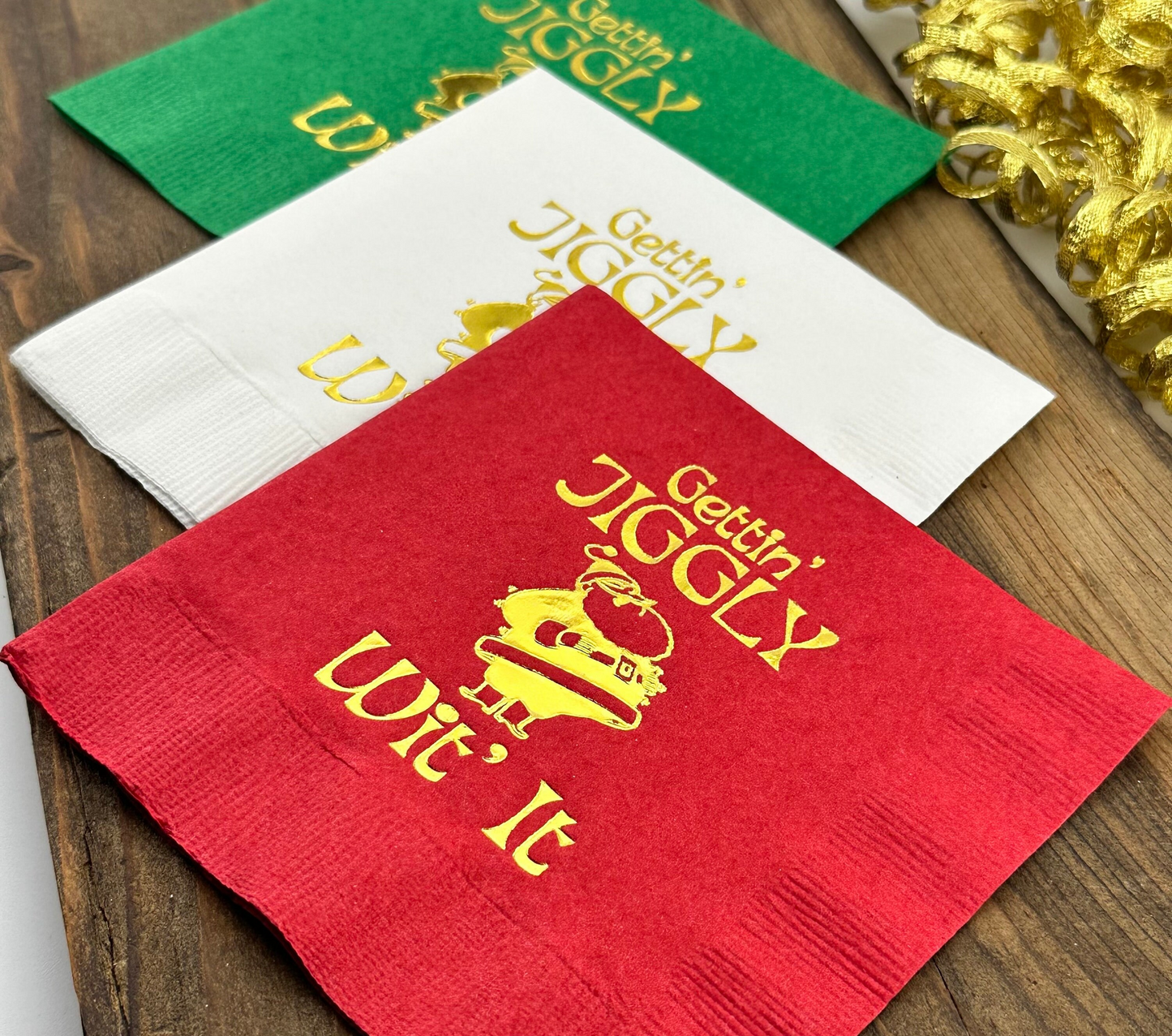 Gettin' Jiggly Wit It Cocktail Napkins - Santa Laughing Design, Fun Holiday Napkins, Set of 20