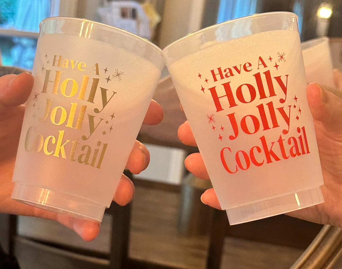 Christmas Party Frosted Cups:  Have A Holly Jolly Cocktail - 16 ounce - Set of 8