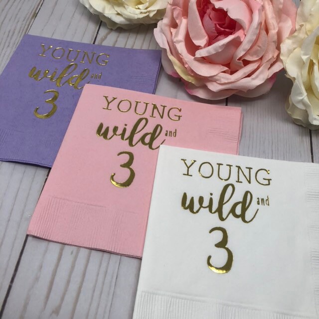 Young Wild and 3 Cocktail Napkins – Perfect for 3rd Birthday Party Decor