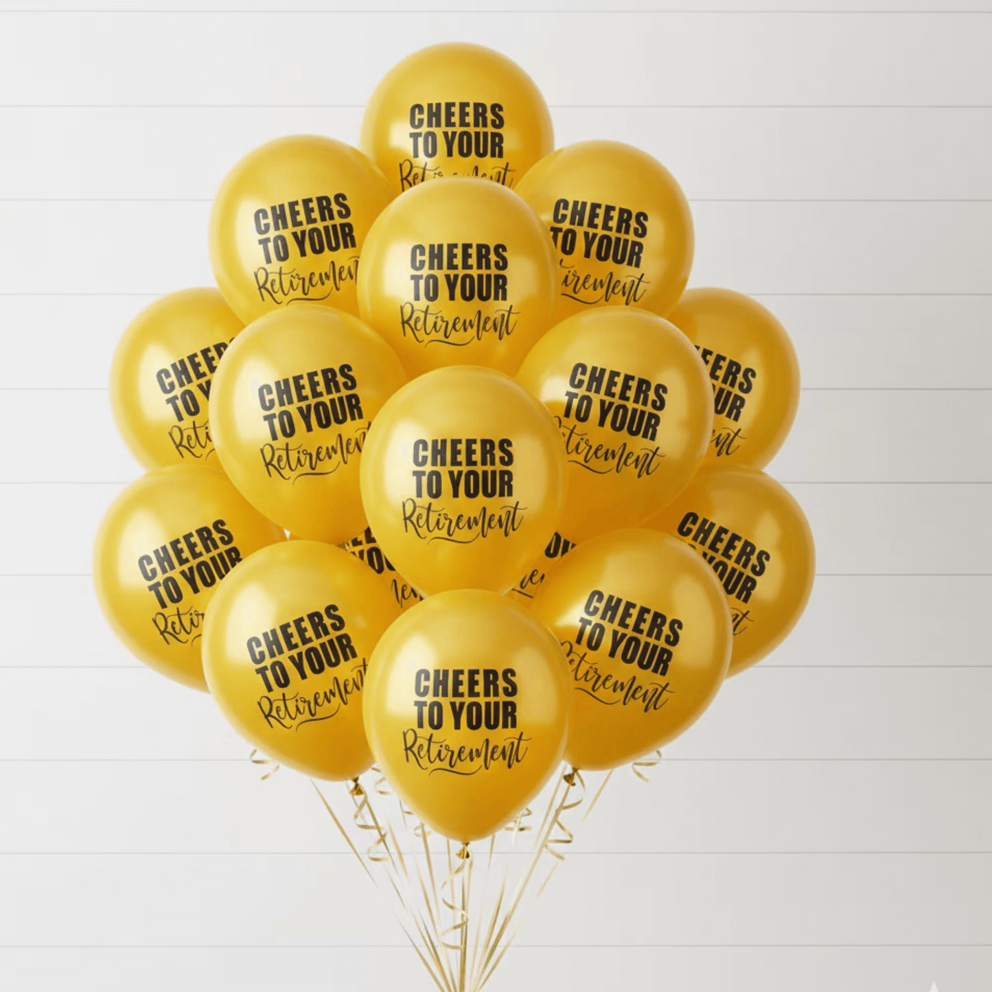 Cheers to your retirement balloons gold with black text.