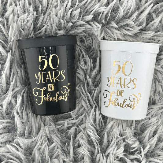 50 Years of Fabulous Birthday Cups - 16oz Stadium Cups- Set of 10