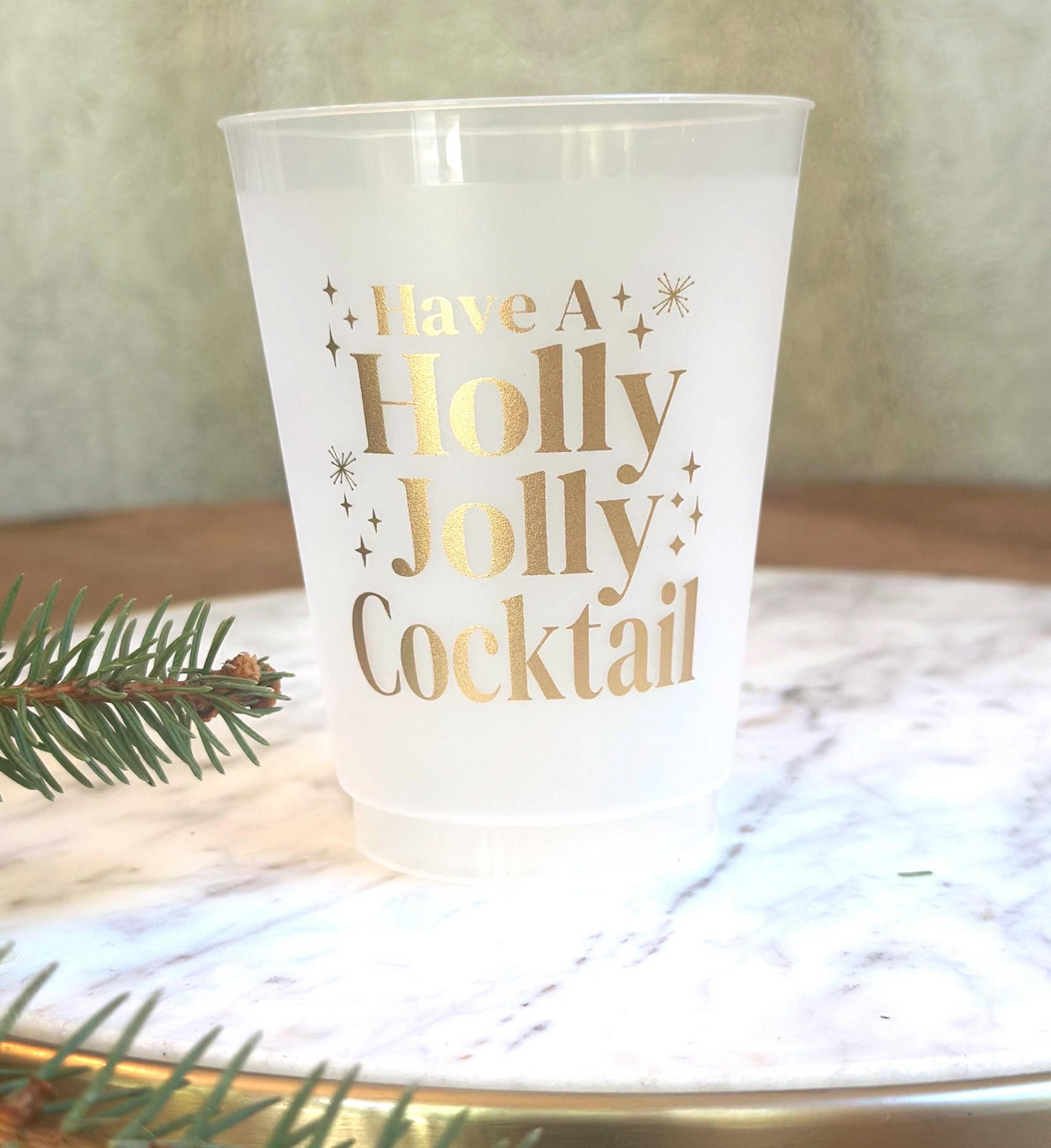 Christmas Party Frosted Cups:  Have A Holly Jolly Cocktail - 16 ounce - Set of 8