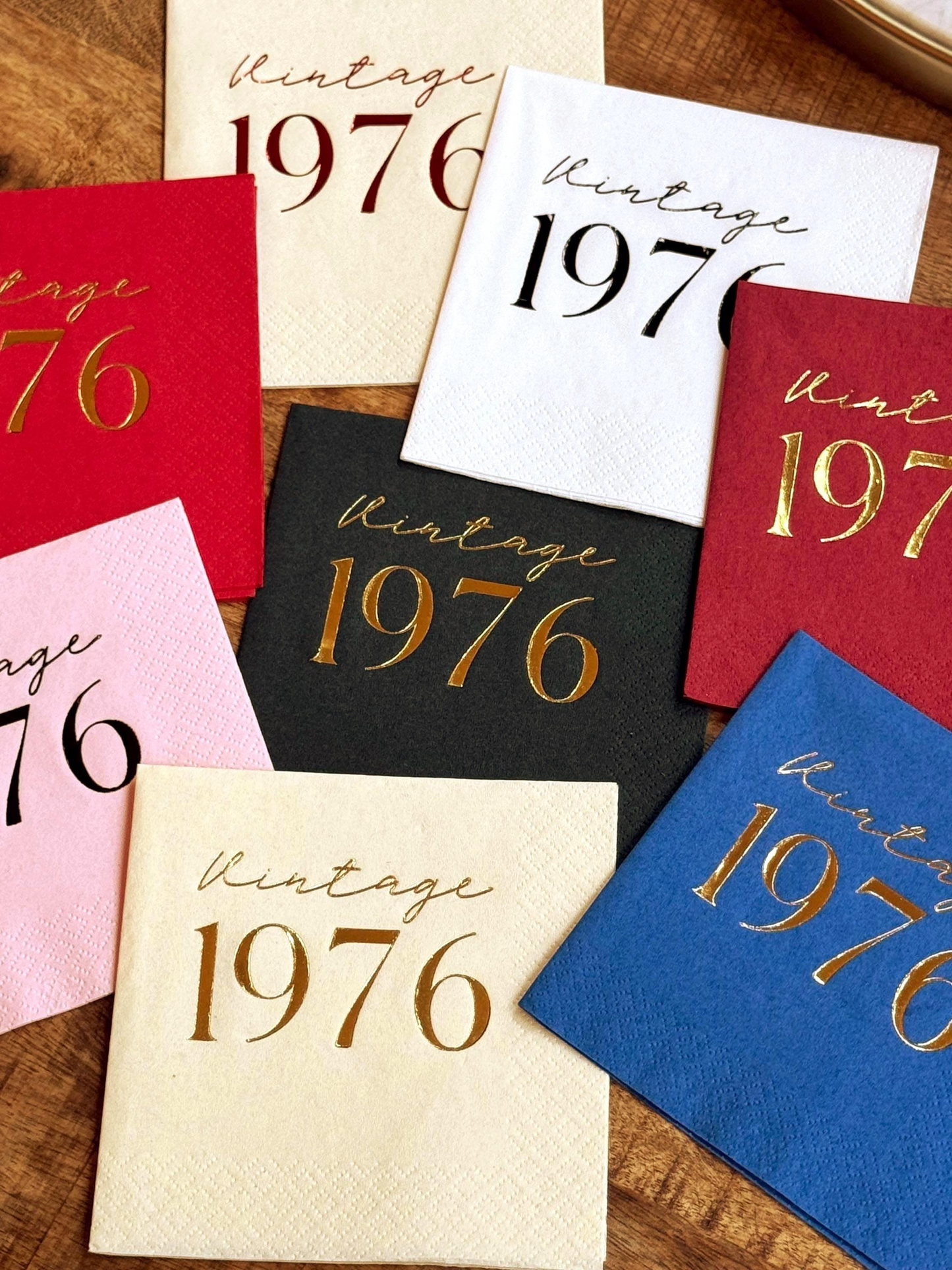 Vintage 1976 Napkins – Custom 50th Birthday Cocktail Napkins with Foil Options | 3-Ply Set of 20