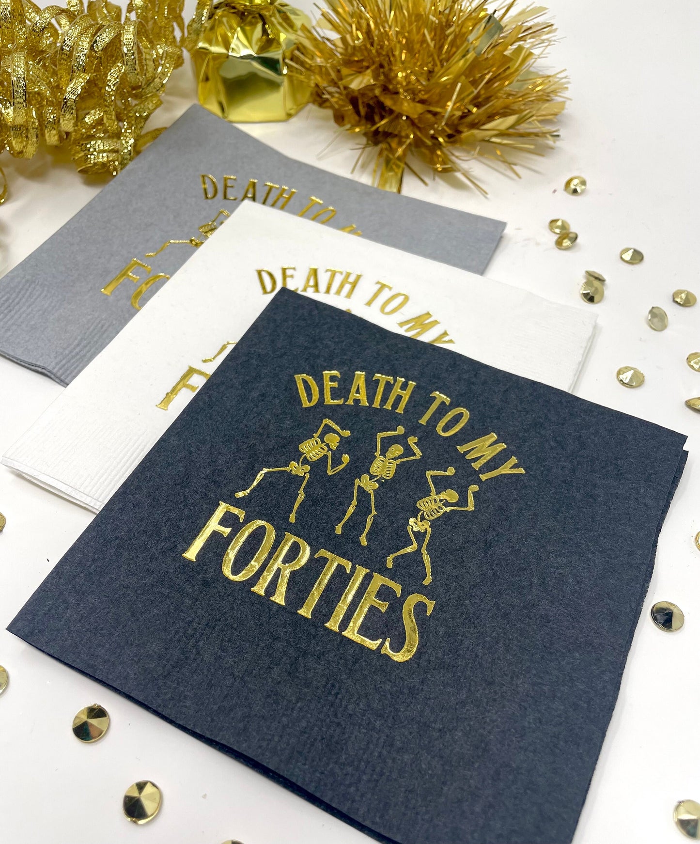 Death to My Forties Cocktail Napkins – Fun & Edgy 50th Birthday Party Decor