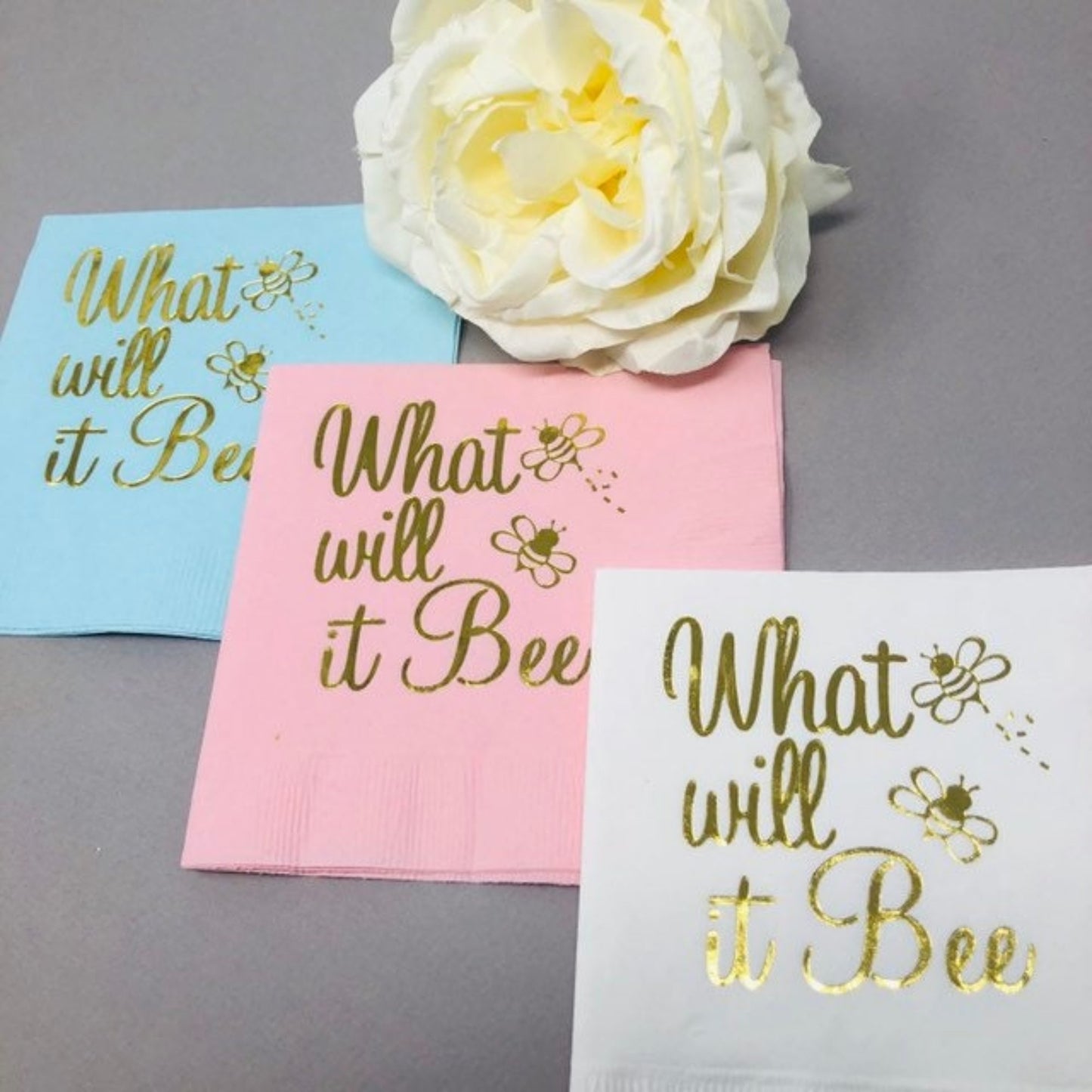 What Will It Bee? Baby Shower & Gender Reveal Beverage Napkins – Custom Colors Available