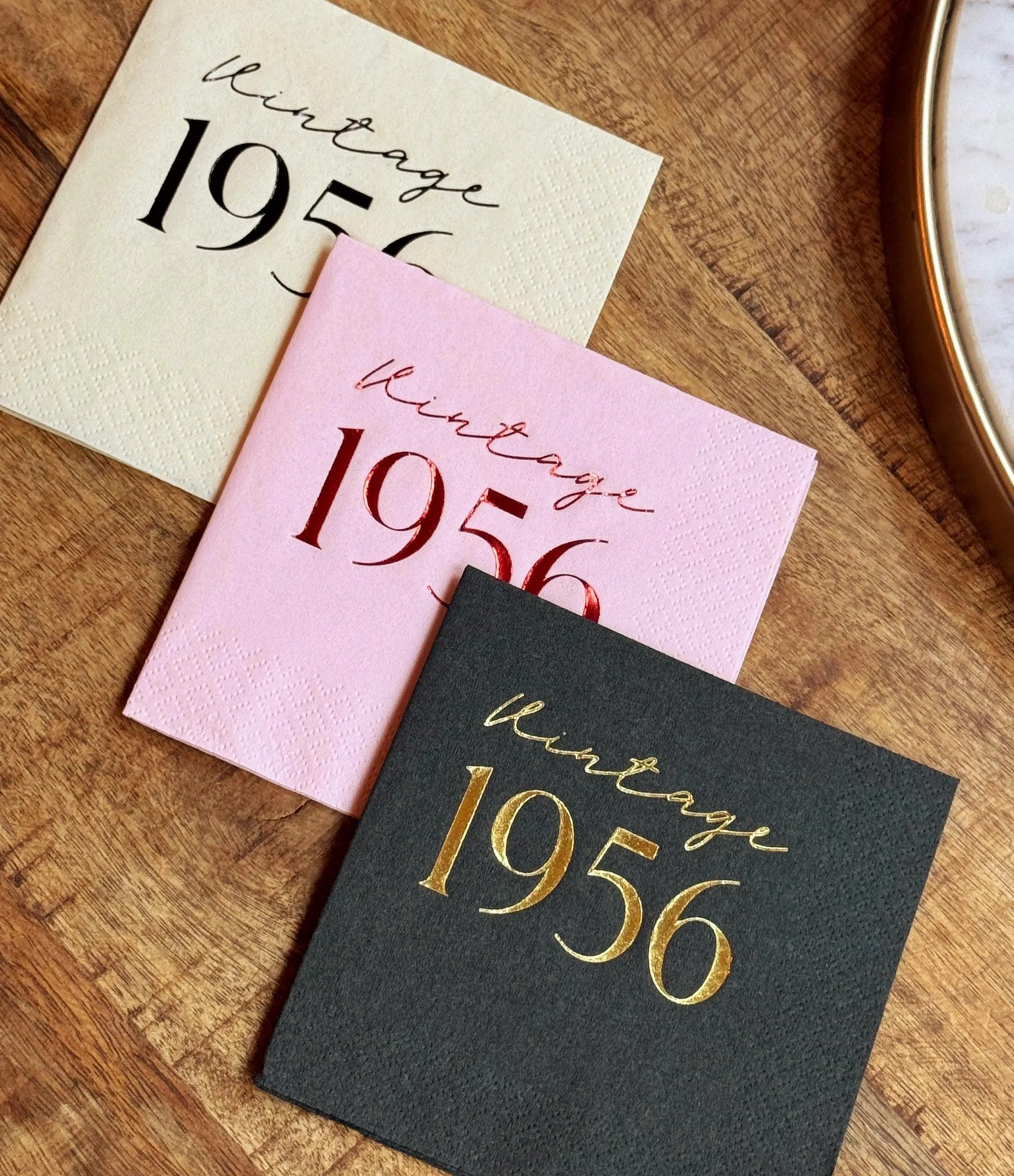 Vintage 1956 Napkins – Custom 70th Birthday Cocktail Napkins with Foil Options | 3-Ply Set of 20