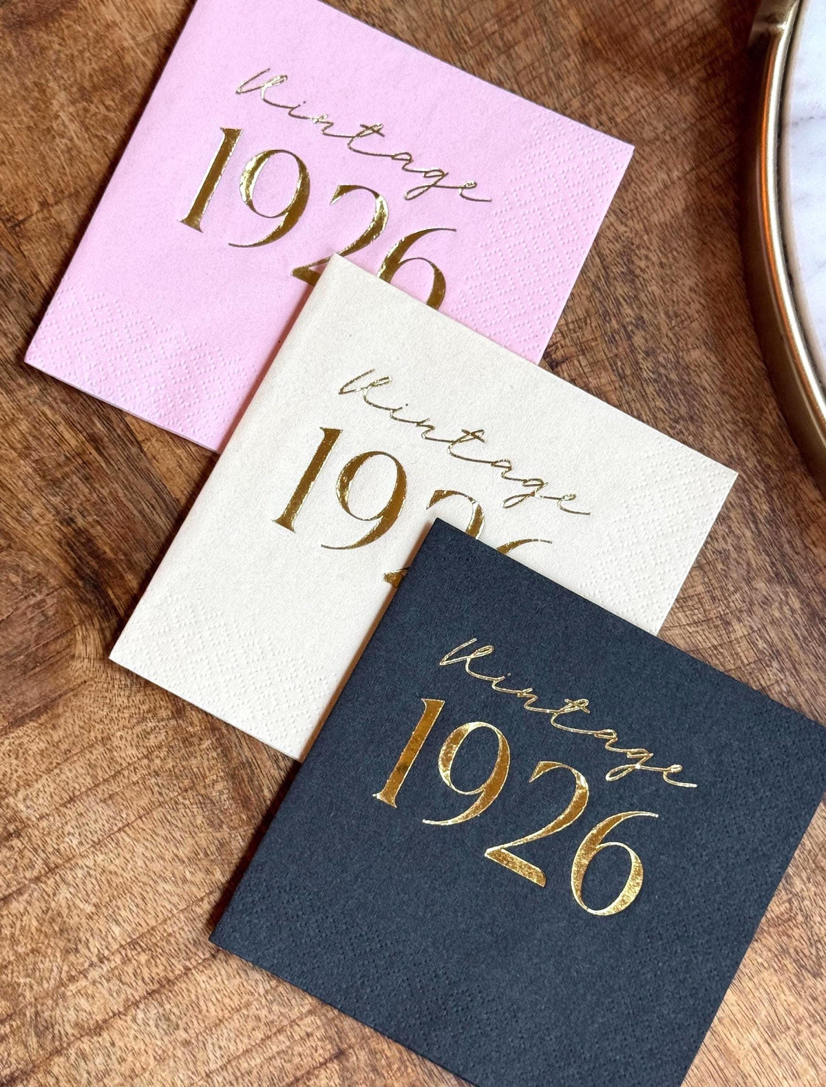 100th Birthday Napkins – Vintage 1926 Cocktail Napkins – foil-stamped cocktail napkins