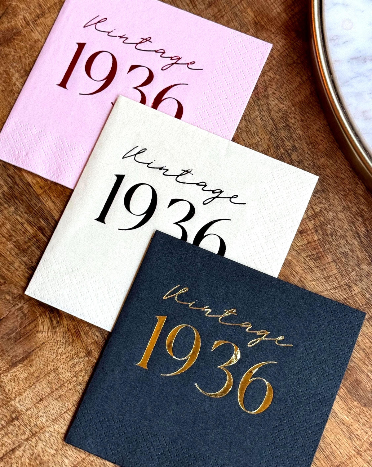 90th Birthday Napkins – Vintage 1936 Cocktail Napkins – foil-stamped cocktail napkins