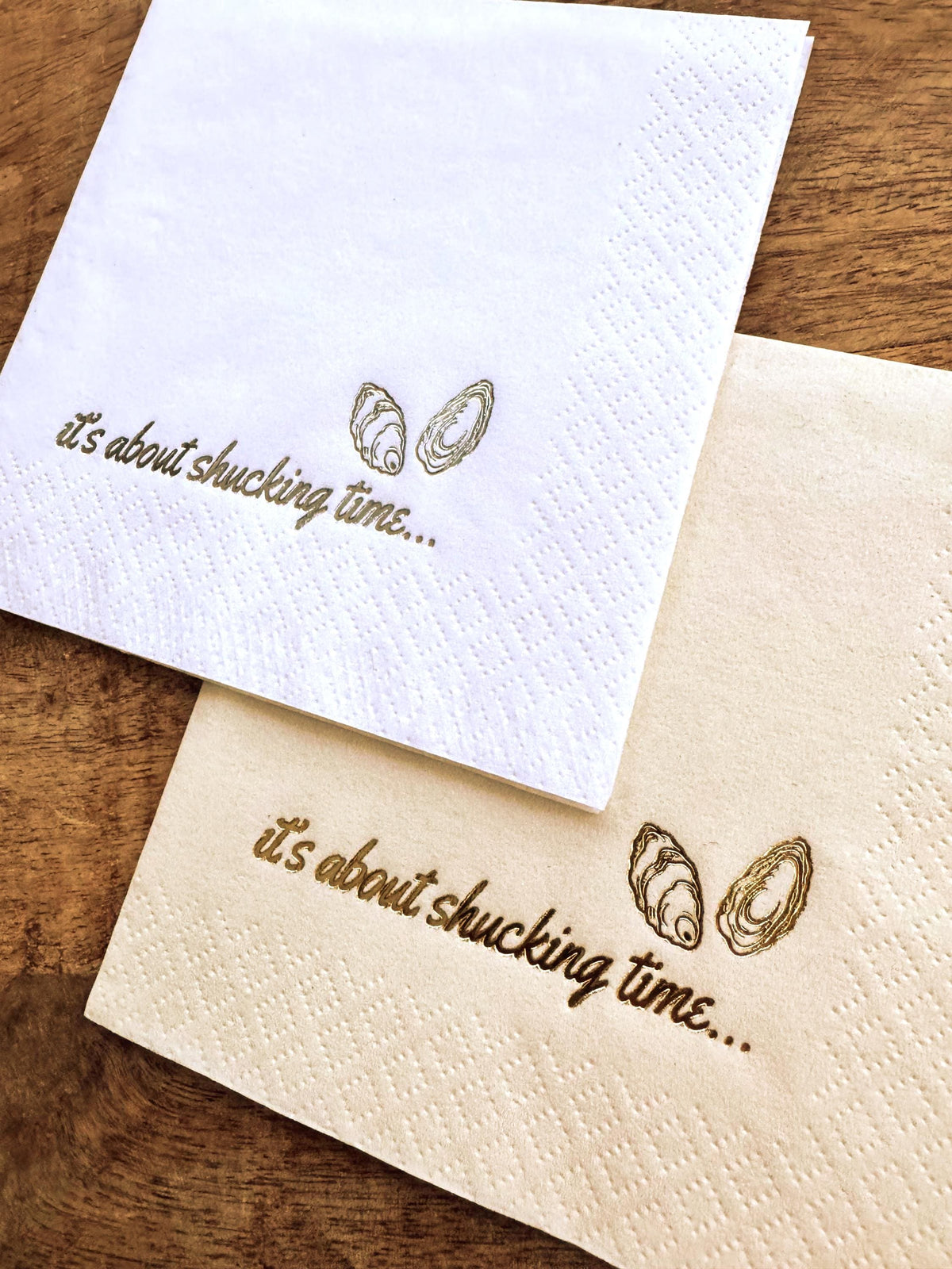 Oyster Cocktail Napkins – It's About Shucking Time – foil-stamped cocktail napkins