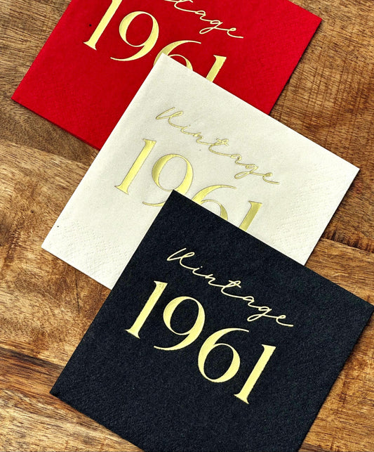 65th Birthday Napkins – Vintage 1961 Cocktail Napkins – foil-stamped cocktail napkins