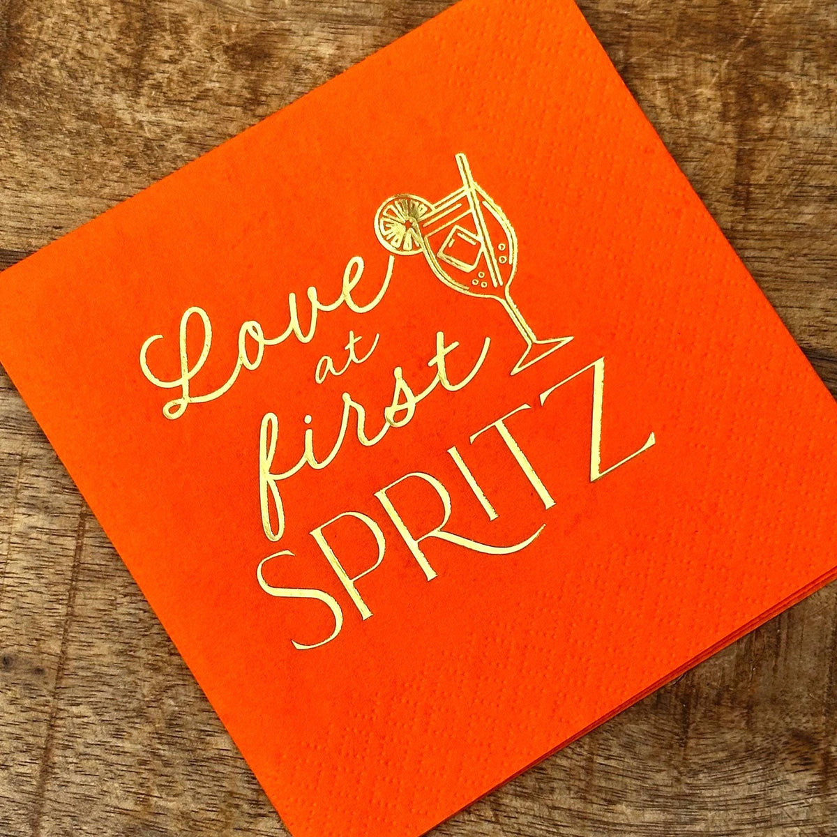 Aperol Spritz Napkins – Love at First Spritz Bridal Shower – foil-stamped cocktail napkins
