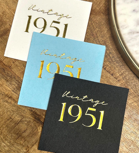 75th Birthday Napkins – Vintage 1951 Cocktail Napkins – foil-stamped cocktail napkins