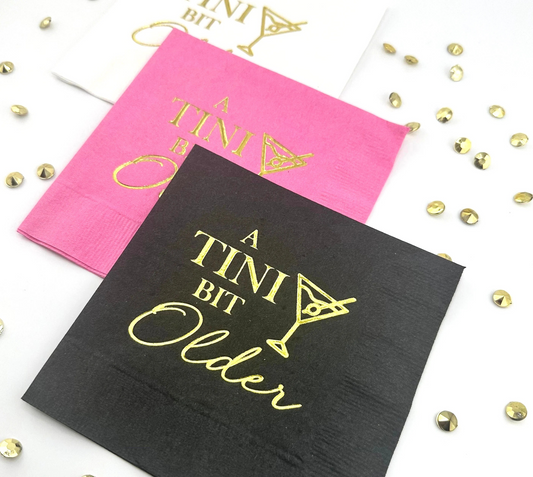 A Tini Bit Older Cocktail Napkins - Martini Glass Design, Fun Birthday Napkins, Set of 20