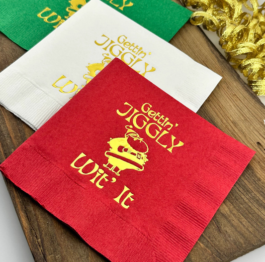 Gettin' Jiggly Wit It Cocktail Napkins - Santa Laughing Design, Fun Holiday Napkins, Set of 20