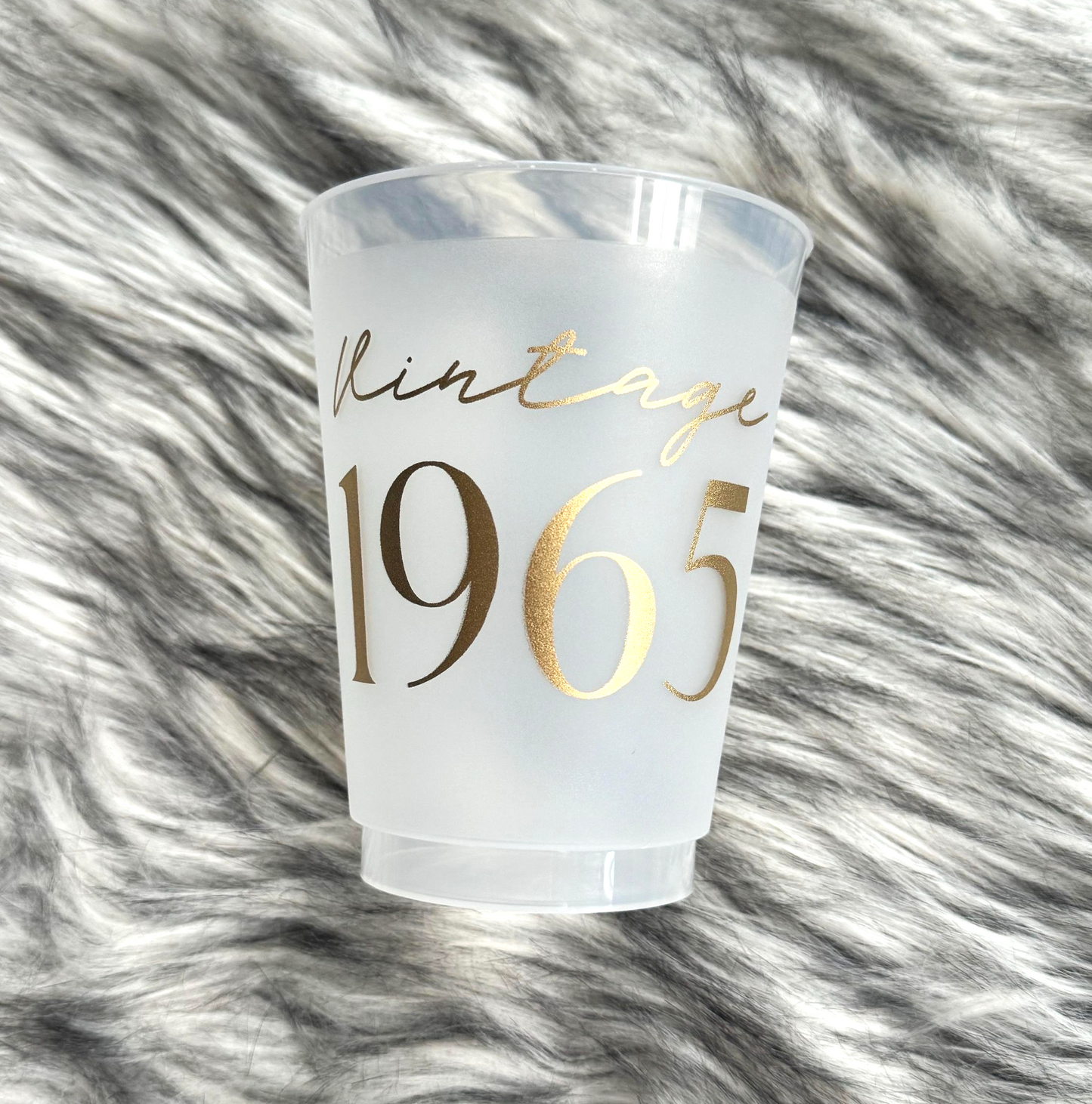 Vintage 1965 Frosted Flex Cups, 60th Birthday 16 ounce Cup, Black or Gold Ink, Set of 8