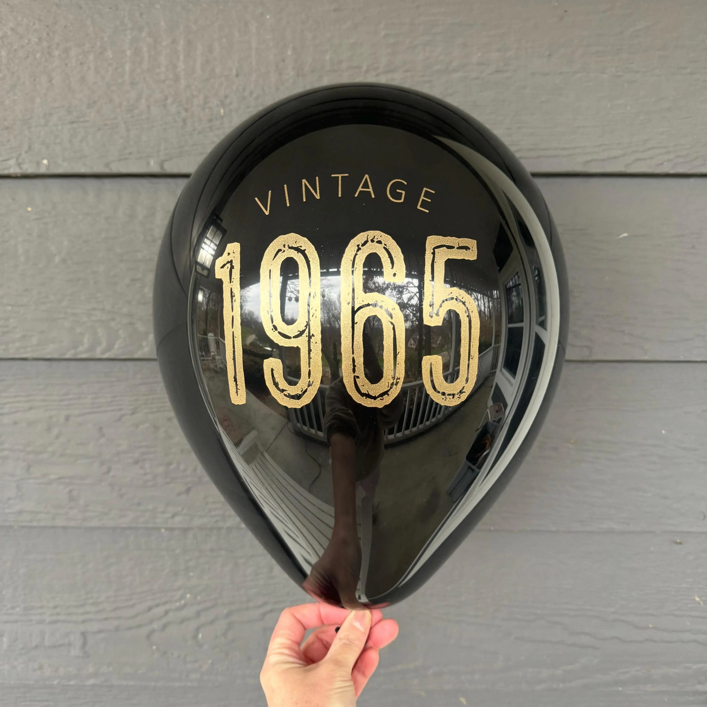 Vintage 1965 60th Birthday Balloon – Retro Celebration- Black, White, or Navy with Gold Metallic Font