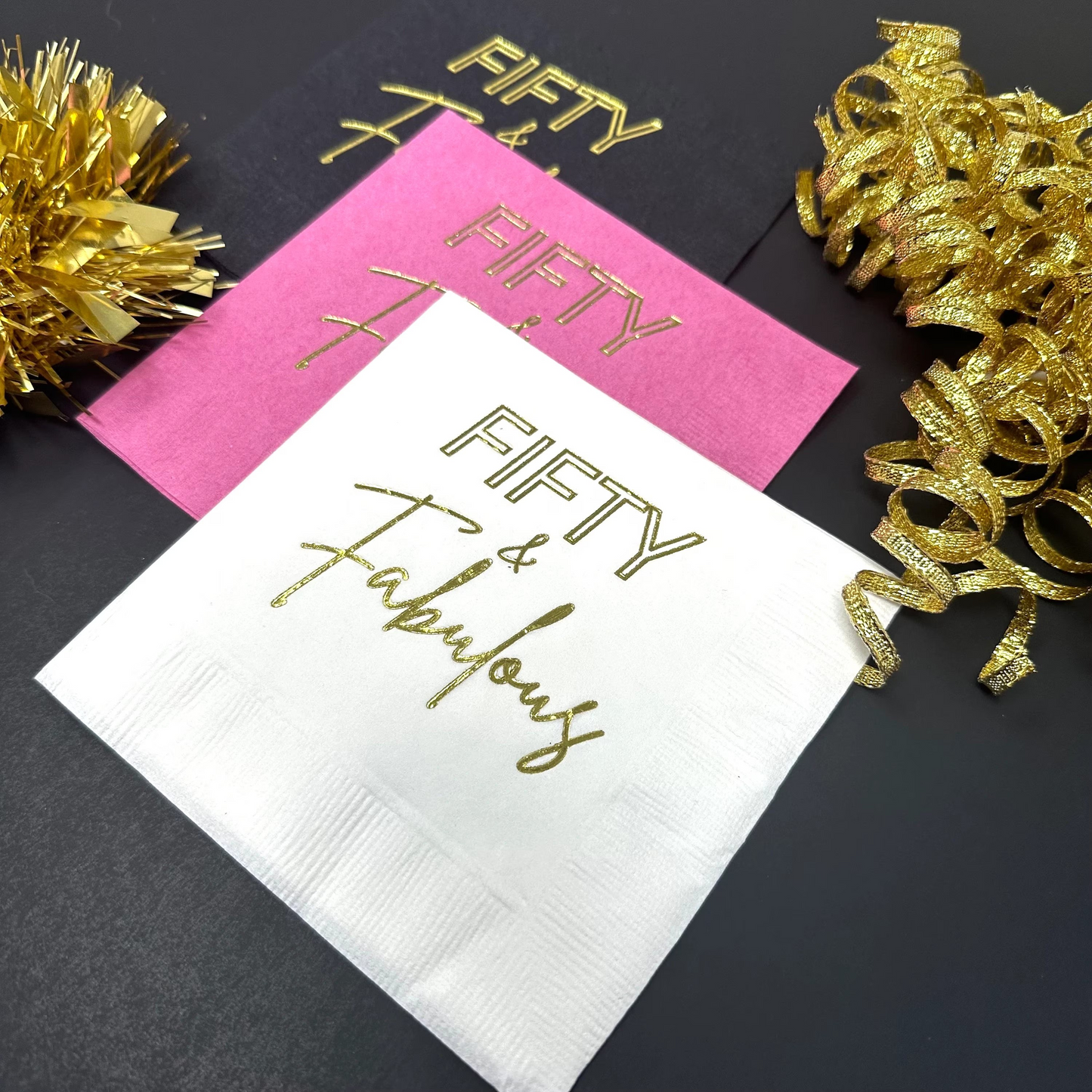 Fifty and Fabulous Cocktail Napkins – Elegant 50th Birthday Party Decor