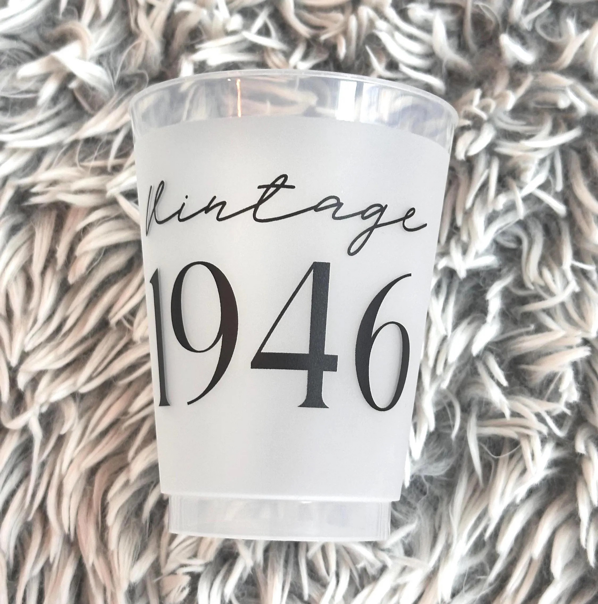 Vintage 1946 frosted cups in black text 80th Birthday Cup