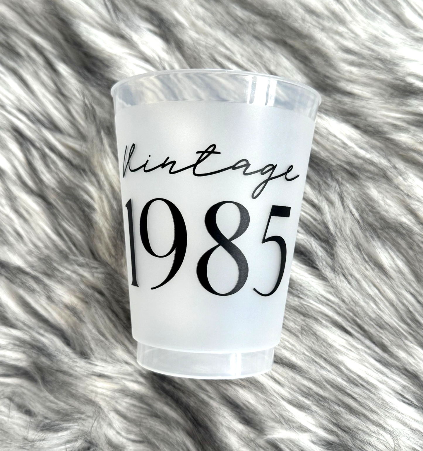 Frosted Vintage 1985 Cups, 40th Birthday 16 ounce Cups, Shatterproof, Set of 8