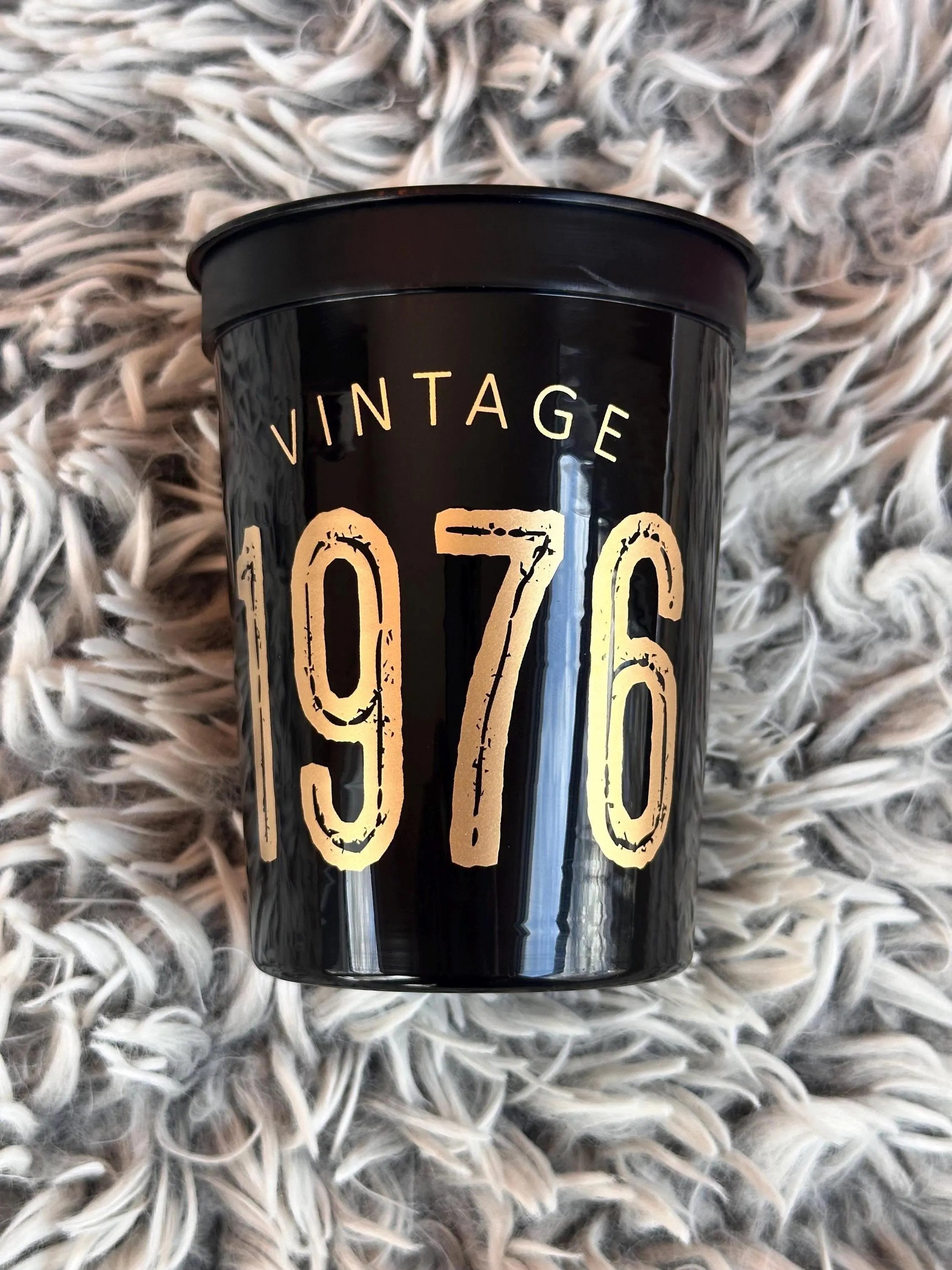 Vintage 1976 stadium cups black with gold lettering