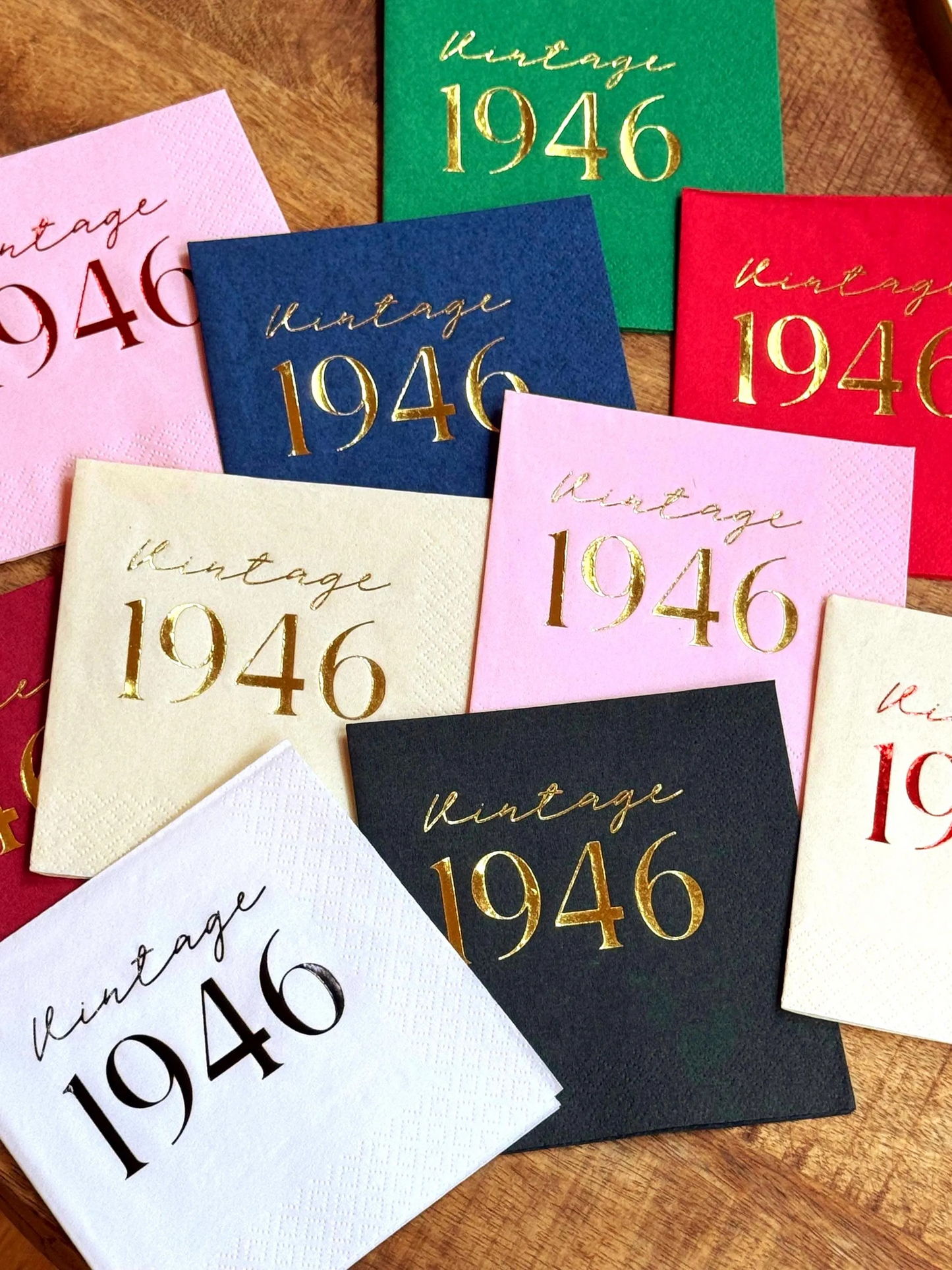 Vintage 1946 Napkins – Custom 80th Birthday Cocktail Napkins with Foil Options | 3-Ply Set of 20
