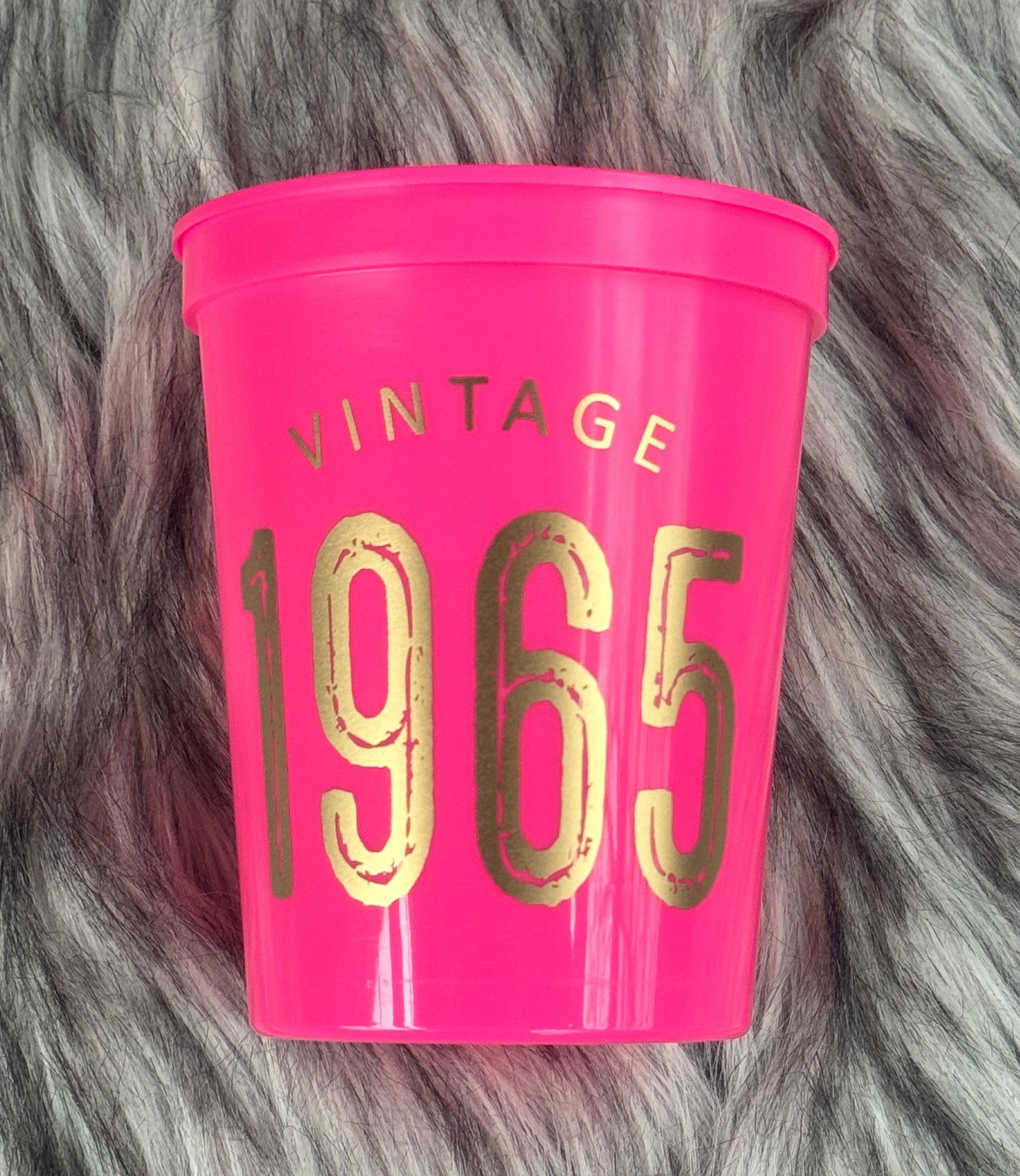 Vintage 1965 Cups, 60th Birthday Party Cups, 16 ounce Stadium Cups, Hot Pink, Black, White, Navy Set of 10