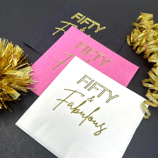 Fifty and Fabulous Cocktail Napkins – Elegant 50th Birthday Party Decor