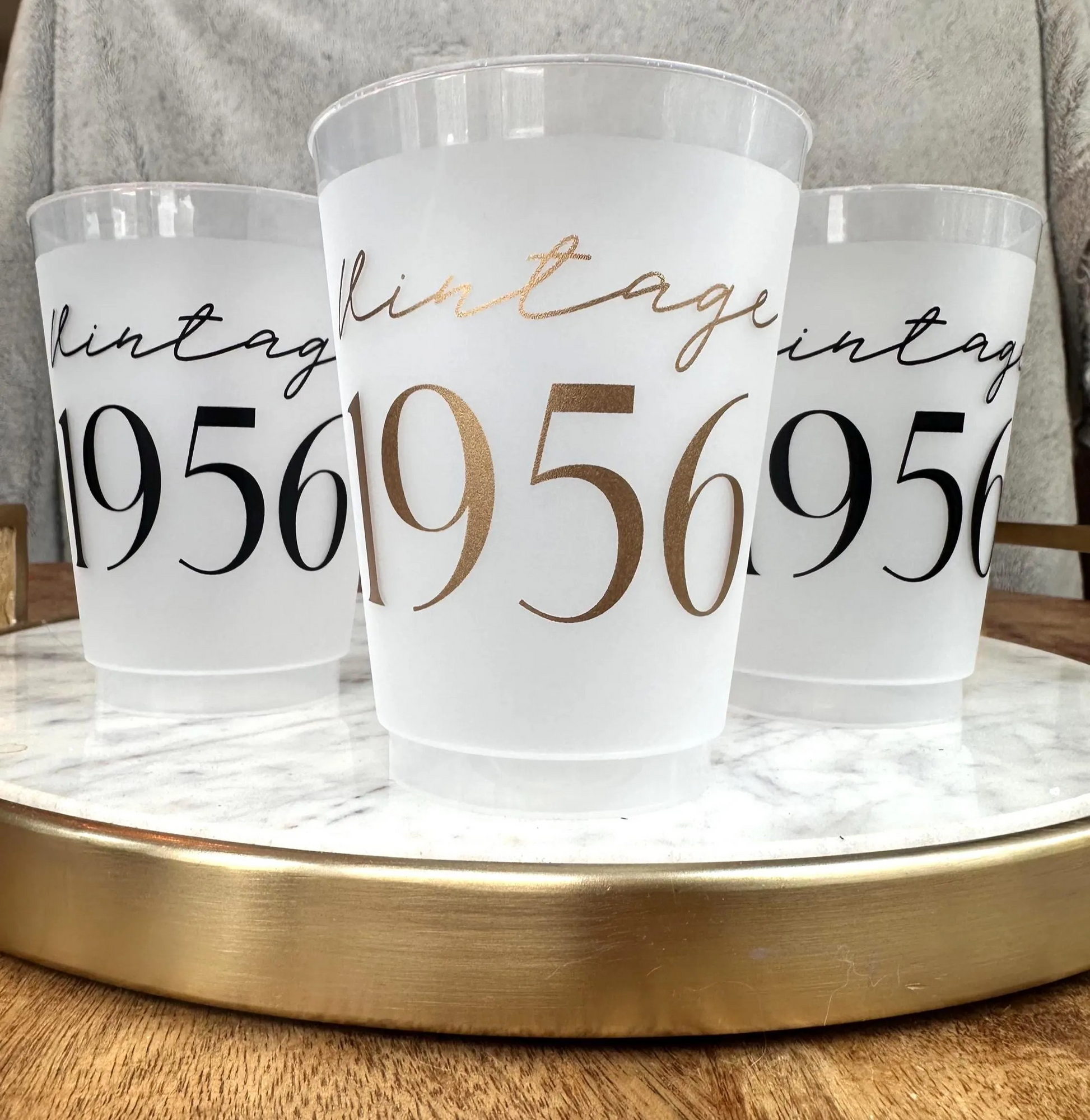 Vintage 1956 frosted cups in black and gold 70th Table Decor