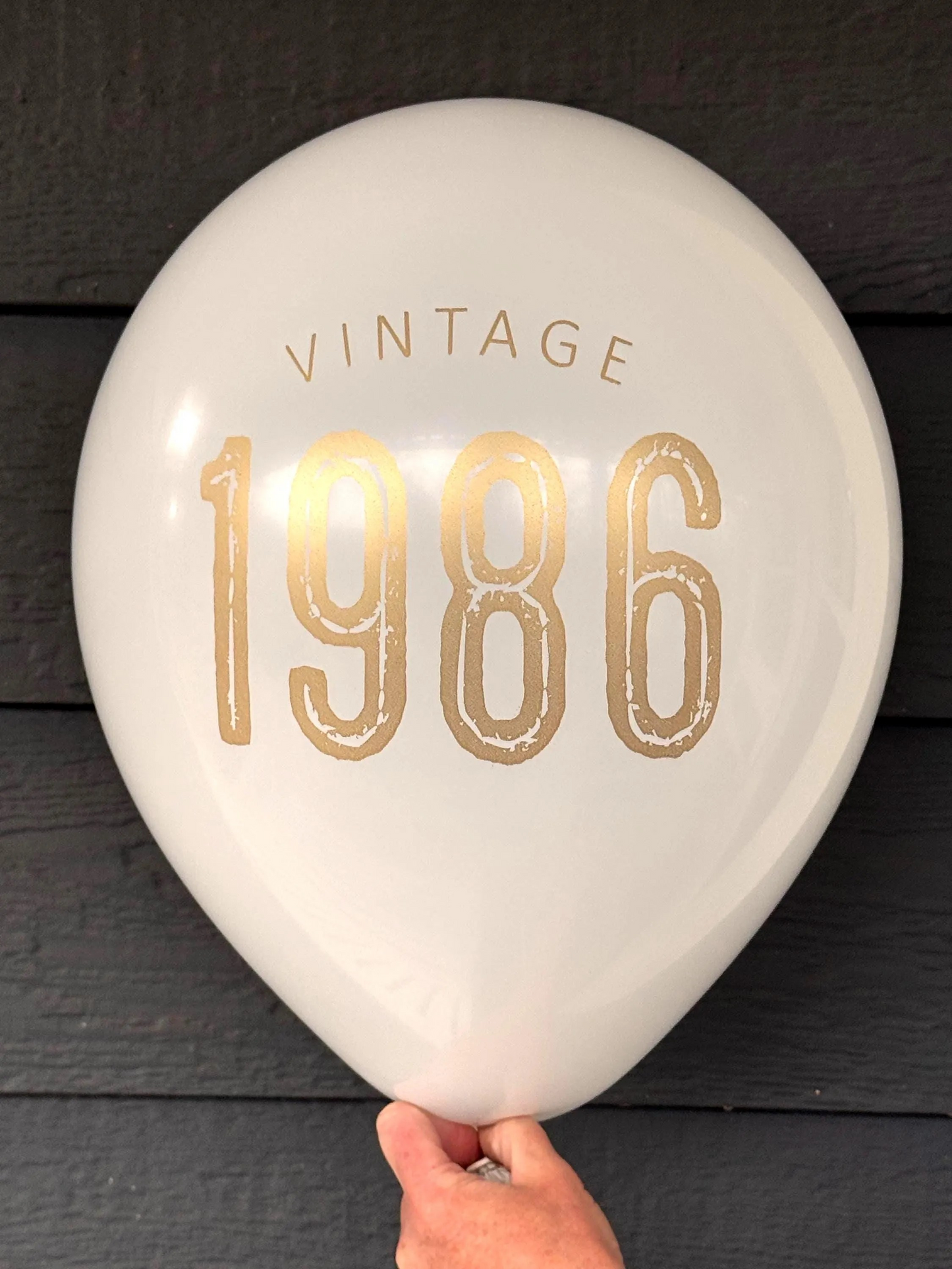 40th Birthday Balloons White latex balloon with gold lettering reading Vintage 1986