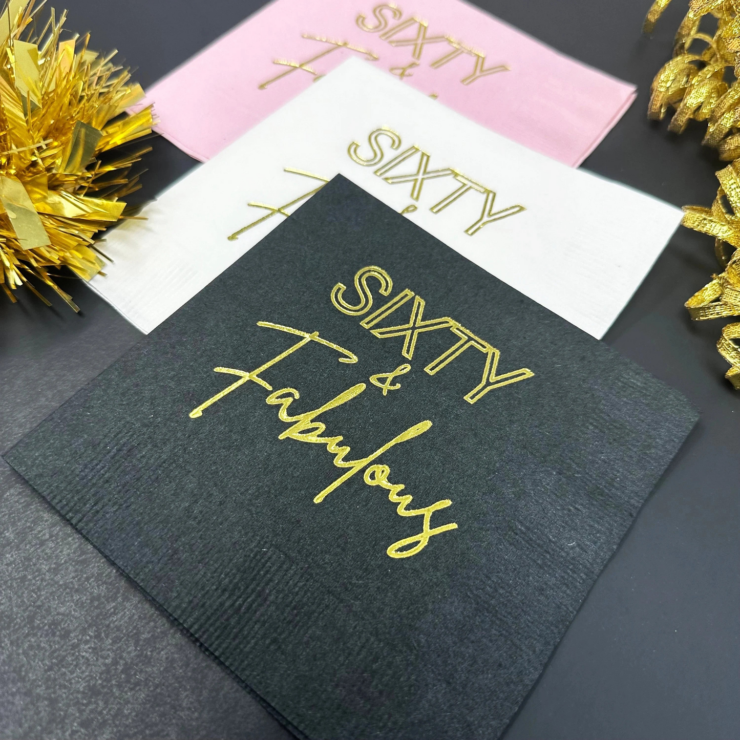 Sixty and Fabulous Cocktail Napkins – Elegant 60th Birthday Party Decor