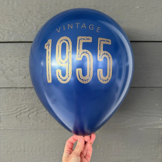 Vintage 1955 Balloon – 70th Birthday Celebration-Black, White, or Navy with Gold Metallic Font