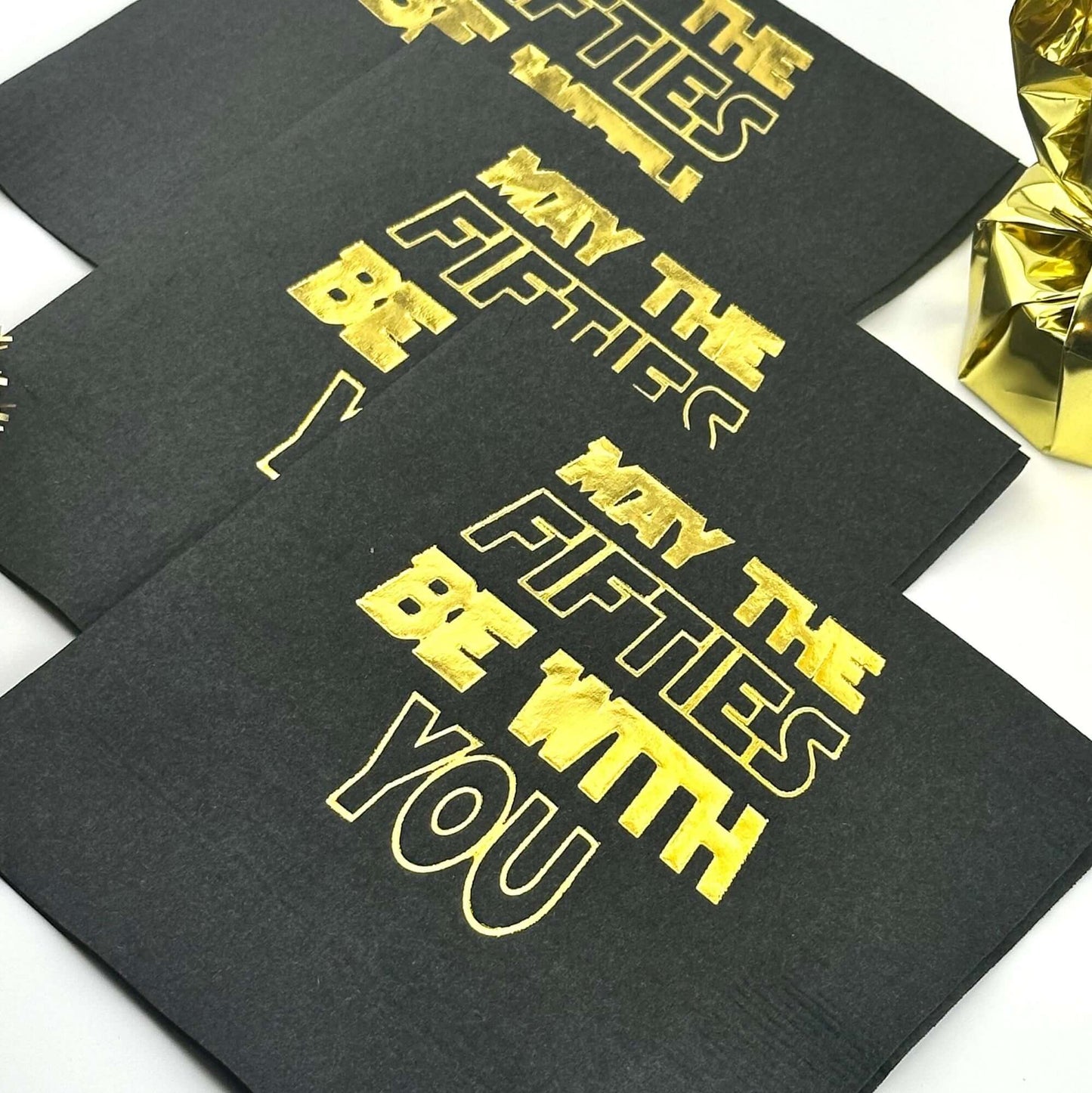 May the Fifties Be With You cocktail napkins for 50th birthday party