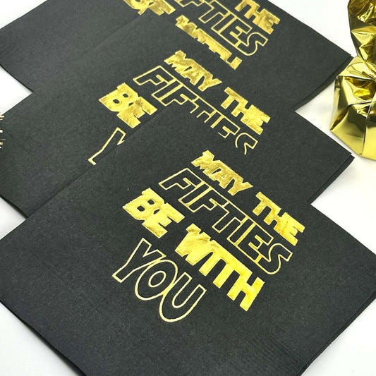 May the Fifties Be With You cocktail napkins for 50th birthday party