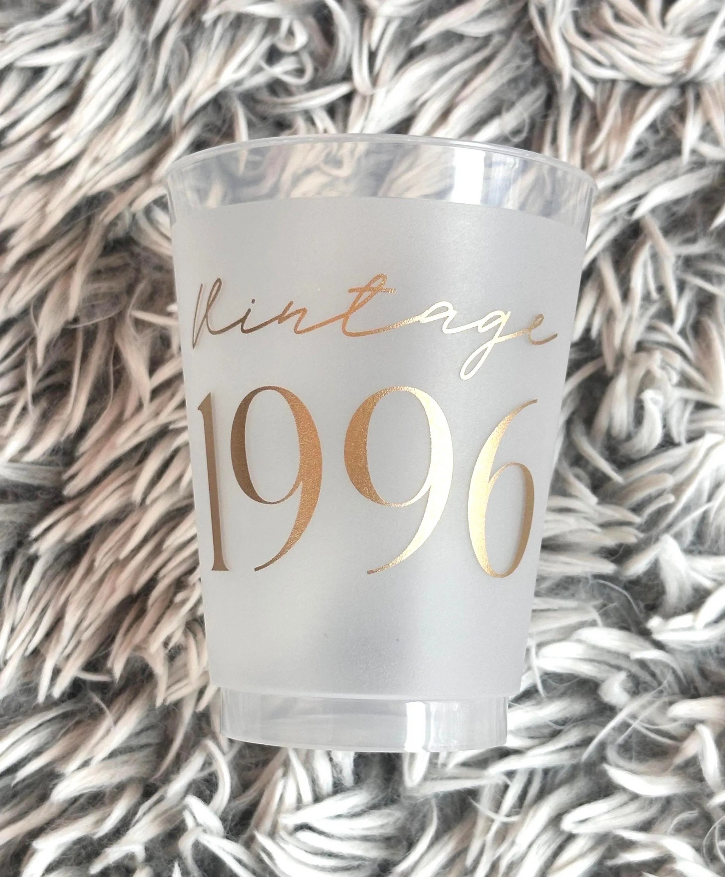 Vintage 1996 frosted cups in gold text 30th Milestone Cup