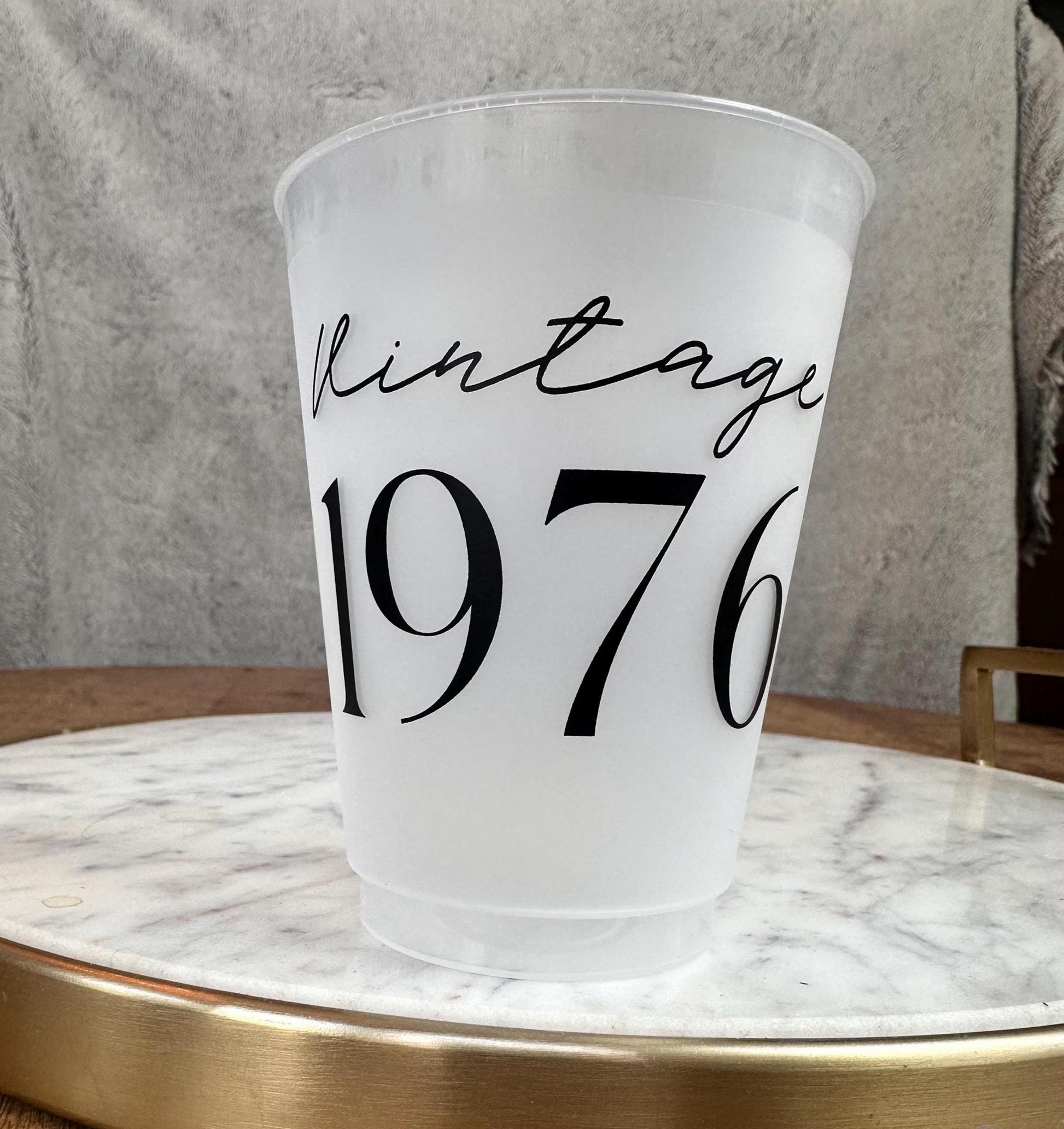 Vintage 1976 frosted cups in black text 16-ounce 50th Birthday Cups