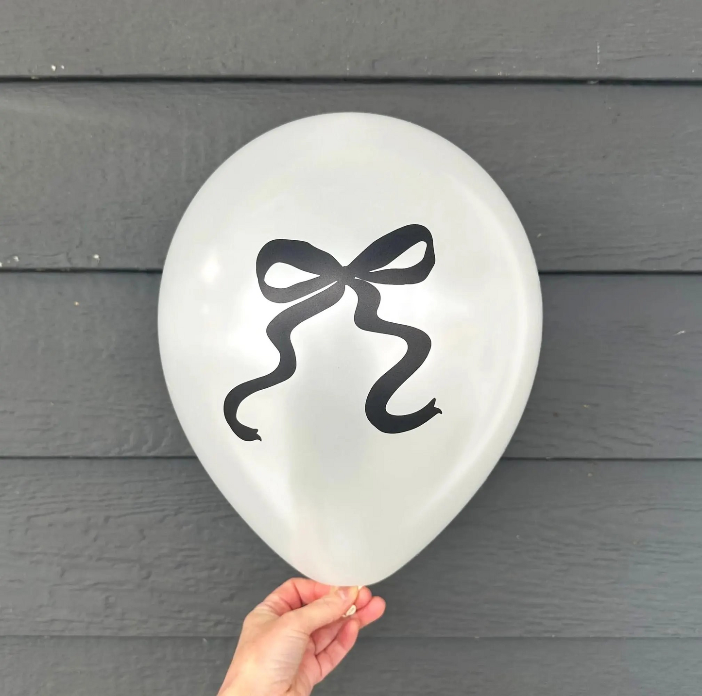 Pearl White Balloons with Whimsical Black Bow – Perfect for Bow-Themed Celebrations