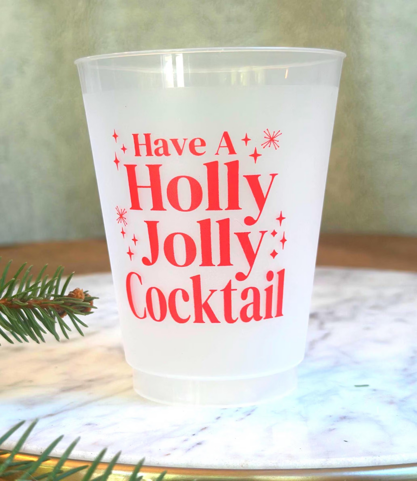 Christmas Party Frosted Cups:  Have A Holly Jolly Cocktail - 16 ounce - Set of 8