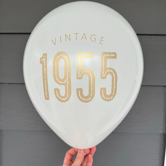 Vintage 1955 Balloon – 70th Birthday Celebration-Black, White, or Navy with Gold Metallic Font