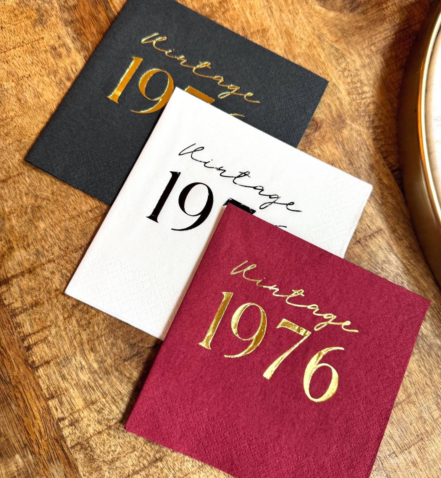 Vintage 1976 Napkins – Custom 50th Birthday Cocktail Napkins with Foil Options | 3-Ply Set of 20