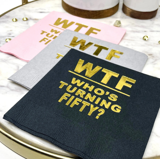 WTF Who's Turning Fifty Beverage Napkins – Perfect for 50th Birthday Parties